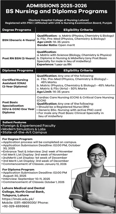 Admission Open in Lahore Medical & Dental College Lahore